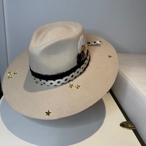 Beige Wool Wide Brim Fedora Hat